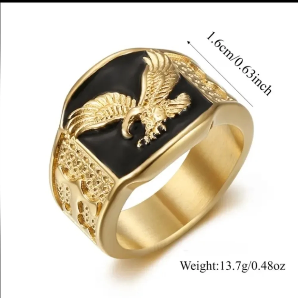 Goldtone Black Eagle Men's Ring